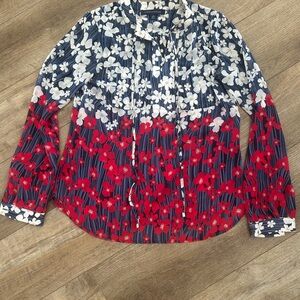 Tommy Hilfiger Blue and White Floral sheer Blouse